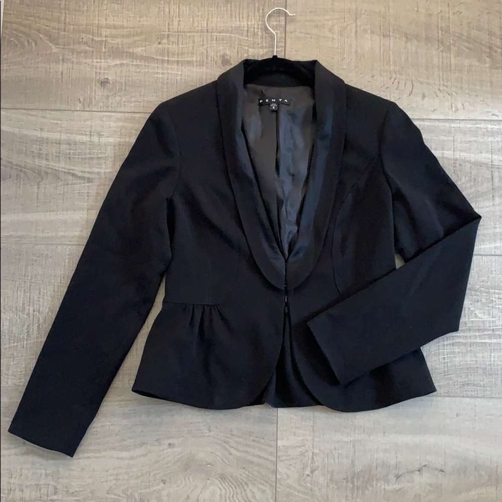 Black fitted blazer with silk detail